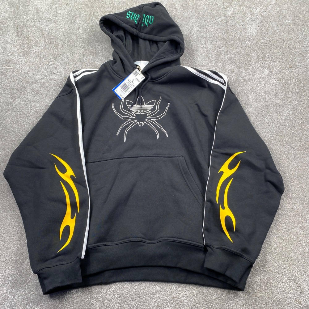 Adidas Graphic Lo HD Hoodie Mens Size L Black Spider Flame Trefoil JW0223
